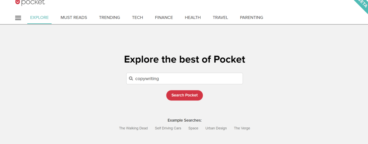 Screenshot of how to explore Pocket for new articles to read later