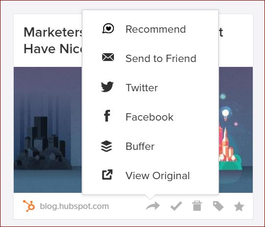 Pocket Screenshot of sharing options for articles and videos